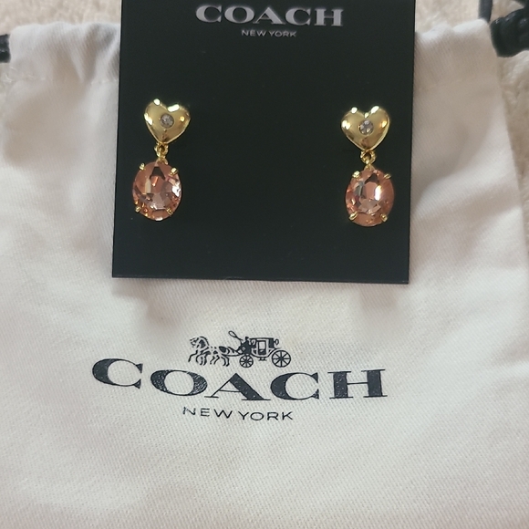Coach Gold and Pink Heart Earrings - Picture 1 of 4